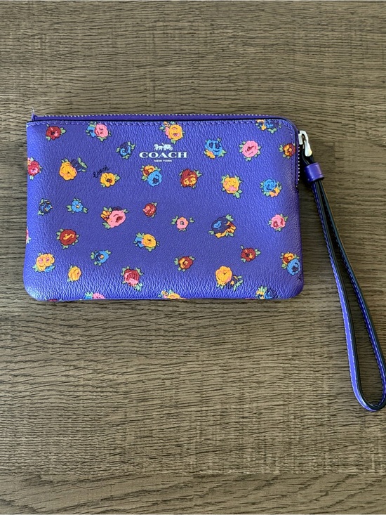 Coach Handbags - COACH Mini Vintage Rose Print Corner Zip Wristlet Sport Purple